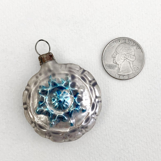 Matte Blue Snowflake Blown Glass Ornament ~ Germany ~ 1-3/4" across