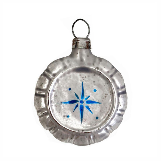 Matte Blue Snowflake Blown Glass Ornament ~ Germany ~ 1-3/4" across