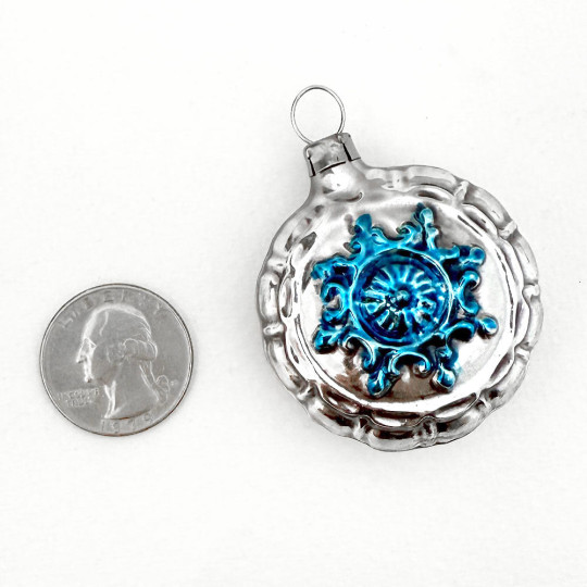 Shiny Blue Snowflake Blown Glass Ornament ~ Germany ~ 1-3/4" across