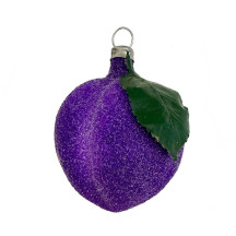 Sugared Plum with Leaf Blown Glass Christmas Ornament ~ Germany ~ 2-1/2" tall