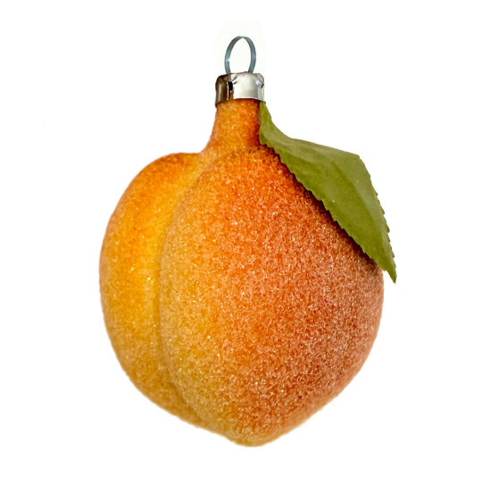 Sugared Peach with Leaf Blown Glass Christmas Ornament ~ Germany ~ 3" tall