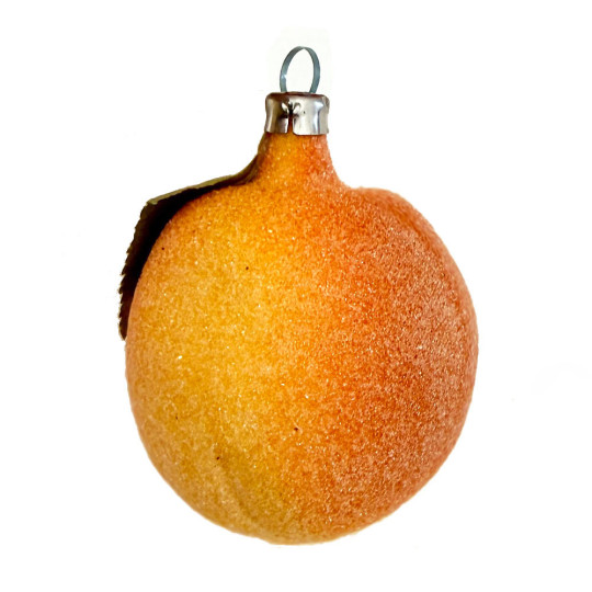 Sugared Peach with Leaf Blown Glass Christmas Ornament ~ Germany ~ 3" tall