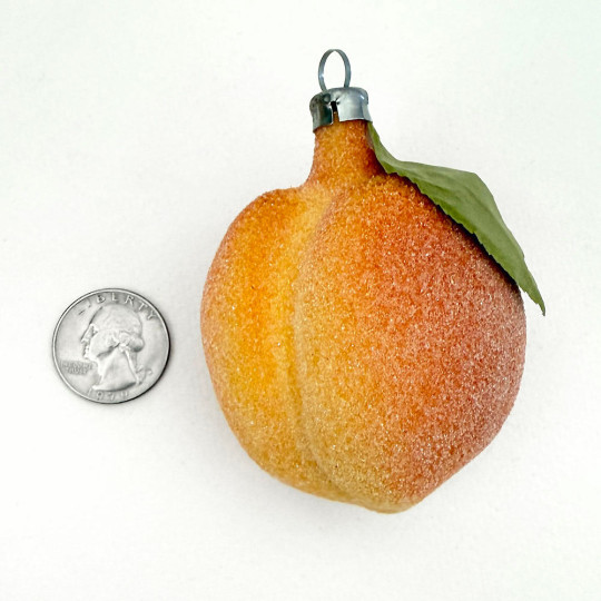 Sugared Peach with Leaf Blown Glass Christmas Ornament ~ Germany ~ 3" tall