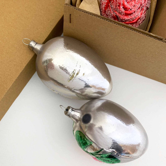 Colorful Rose Eggs Hand Painted Blown Glass Ornaments ~ Germany ~ Boxed Set