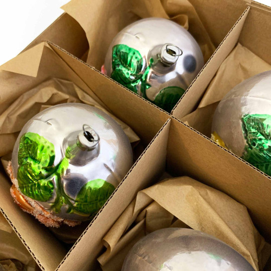 Colorful Rose Eggs Hand Painted Blown Glass Ornaments ~ Germany ~ Boxed Set