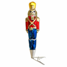 Nutcracker on Clip Blown Glass Ornament ~ Germany ~ 4" tall