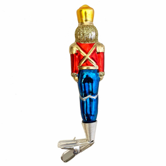 Nutcracker on Clip Blown Glass Ornament ~ Germany ~ 4" tall