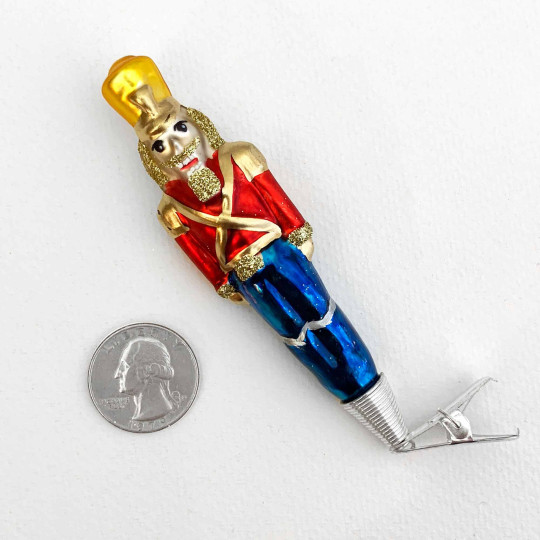 Nutcracker on Clip Blown Glass Ornament ~ Germany ~ 4" tall