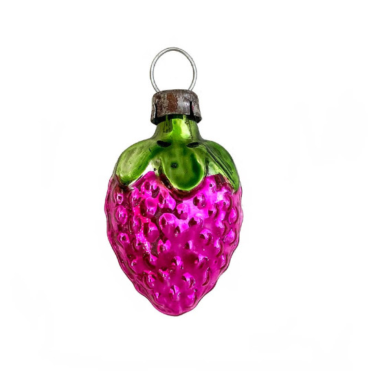 Petite Hot Pink Strawberry Blown Glass Ornament ~ Germany ~ 1-1/2" tall