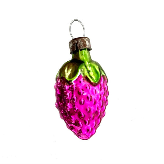 Petite Hot Pink Strawberry Blown Glass Ornament ~ Germany ~ 1-1/2" tall