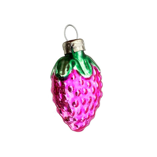 Petite Pink Strawberry Blown Glass Ornament ~ Germany ~ 1-1/2" tall