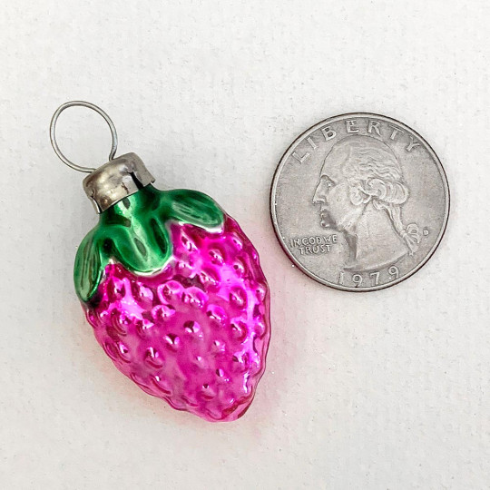 Petite Pink Strawberry Blown Glass Ornament ~ Germany ~ 1-1/2" tall