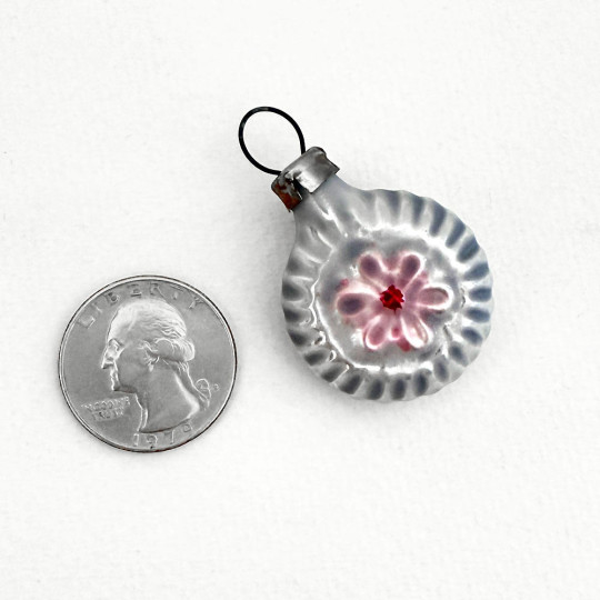 Petite Pink Flower Blown Glass Ornament ~ Germany ~ 1-1/8" across