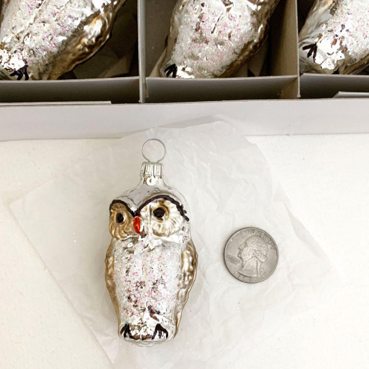 Silver Owl Blown Glass Ornament ~ Germany ~ 2-3/4" tall