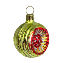 Shiny Lime Green Blown Glass Sunflower Indent Ornament ~ Germany ~ 2" tall