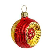 Shiny Red Blown Glass Sunflower Indent Ornament ~ Germany ~ 2" tall