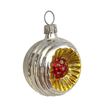 Shiny Silver Blown Glass Sunflower Indent Ornament ~ Germany ~ 2" tall
