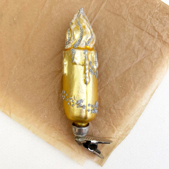 Pale Gold Clipping Candle Blown Glass Ornament ~ Germany ~ 4" tall