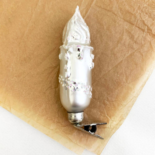 Matte White Clipping Candle Blown Glass Ornament ~ Germany ~ 4" tall
