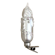 Matte White Clipping Candle Blown Glass Ornament ~ Germany ~ 4" tall