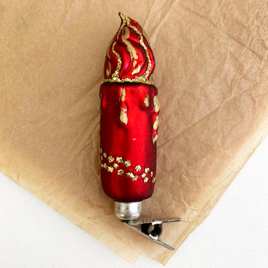 Red Clipping Candle Blown Glass Ornament ~ Germany ~ 4" tall