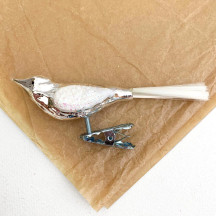 Silver Clipping Bird Ornament with Iridescent Wings~ Germany ~ 3-3/4" long