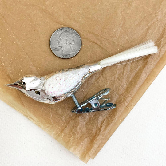 Silver Clipping Bird Ornament with Iridescent Wings~ Germany ~ 3-3/4" long