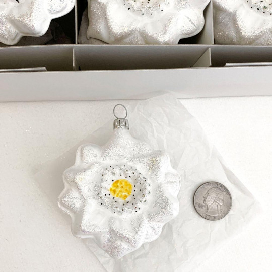 Large Matte White Edelweiss Blown Glass Ornament ~ Germany ~ 3" tall
