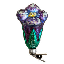 Purple Blossom on Clip Blown Glass Ornament ~ Germany ~ 3-1/2" tall