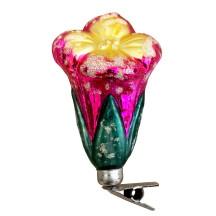 Hot Pink Blossom on Clip Blown Glass Ornament ~ Germany ~ 3-1/2" tall