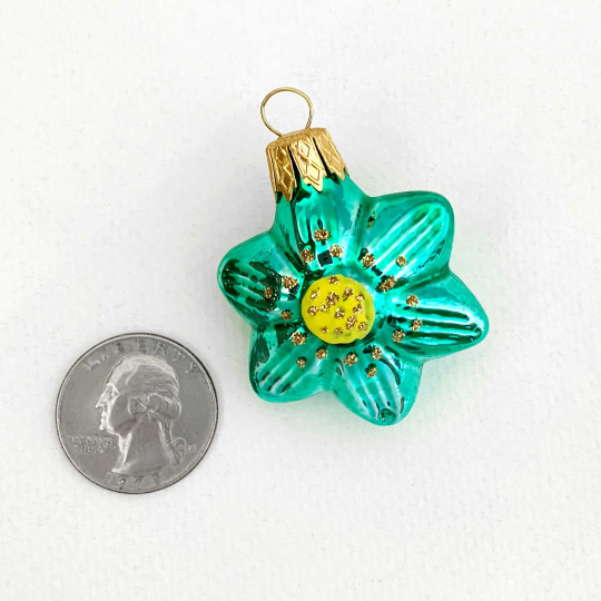 Small Light Green Flower Ornament ~ Czech Republic ~ 1-3/4" tall