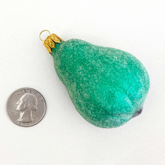 Sugared Light Green Blown Glass Pear Ornament ~ Czech Republic ~ 2-1/2" long