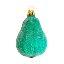 Sugared Light Green Blown Glass Pear Ornament ~ Czech Republic ~ 2-1/2" long