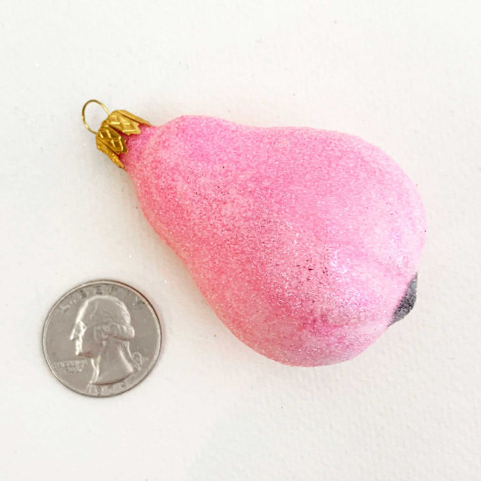 Sugared Light Pink Blown Glass Pear Ornament ~ Czech Republic ~ 2-1/2" long