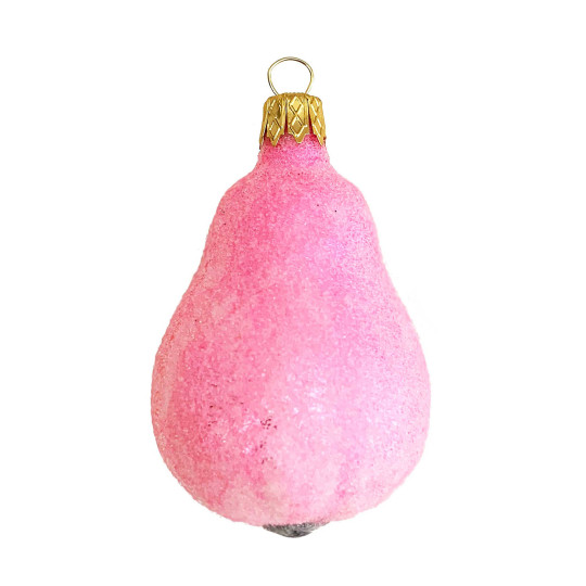 Sugared Light Pink Blown Glass Pear Ornament ~ Czech Republic ~ 2-1/2" long
