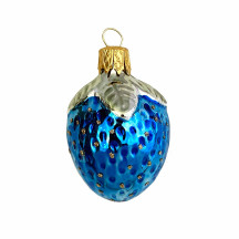 Small Blue Strawberry Blown Glass Ornament ~ Czech Republic ~ 2" long