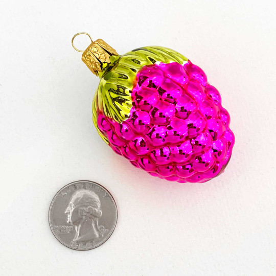 Hot Pink Berry Blown Glass Ornament ~ Czech Republic ~ 2-3/8" tall