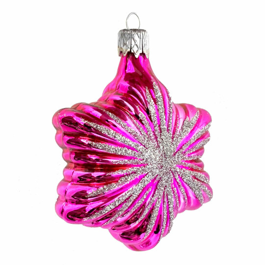 Hot Pink Christmas Star Blown Glass Ornament ~ Czech Republic ~ 2-3/4" tall