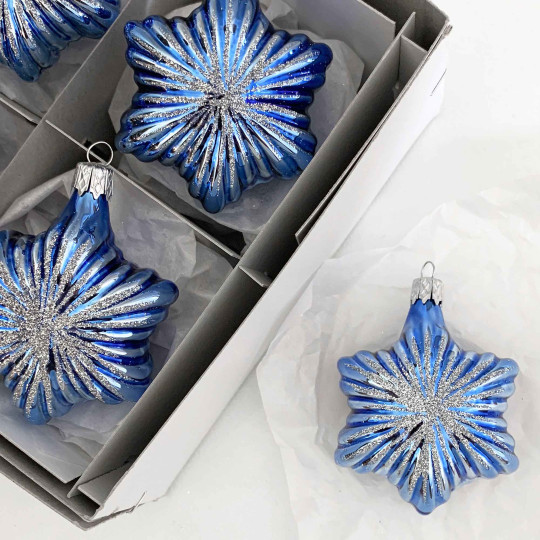 Light Blue Christmas Star Blown Glass Ornament ~ Czech Republic ~ 2-3/4" tall