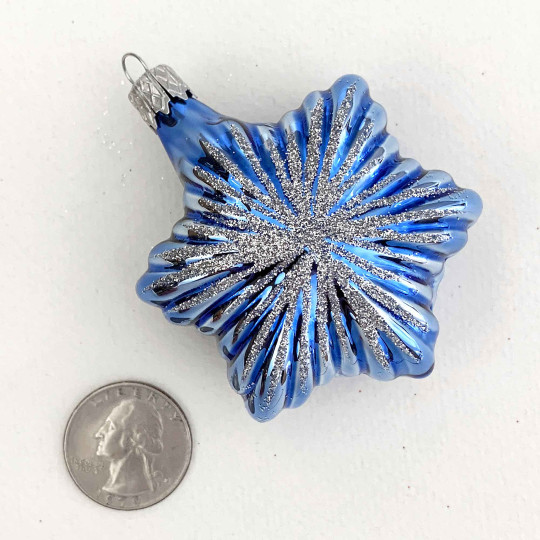 Light Blue Christmas Star Blown Glass Ornament ~ Czech Republic ~ 2-3/4" tall