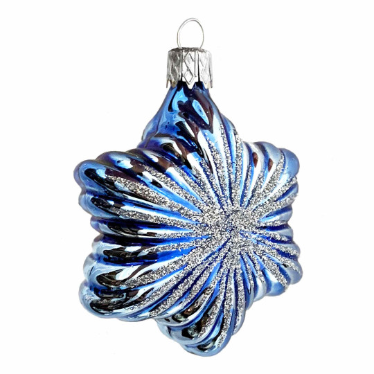 Light Blue Christmas Star Blown Glass Ornament ~ Czech Republic ~ 2-3/4" tall