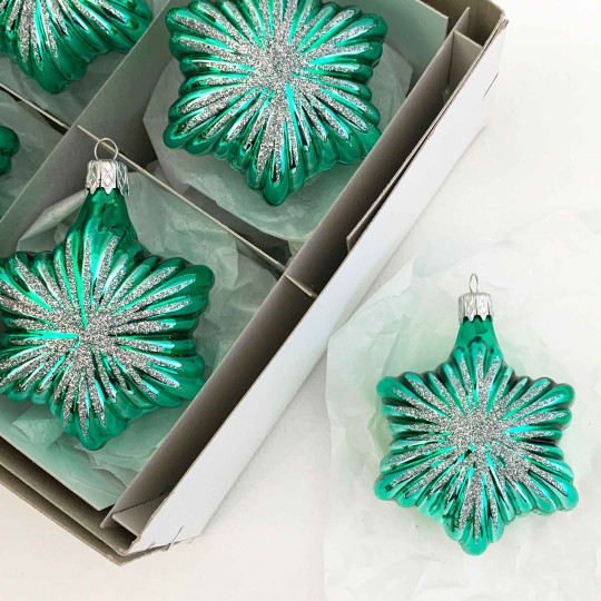 Light Green Christmas Star Blown Glass Ornament ~ Czech Republic ~ 2-3/4" tall