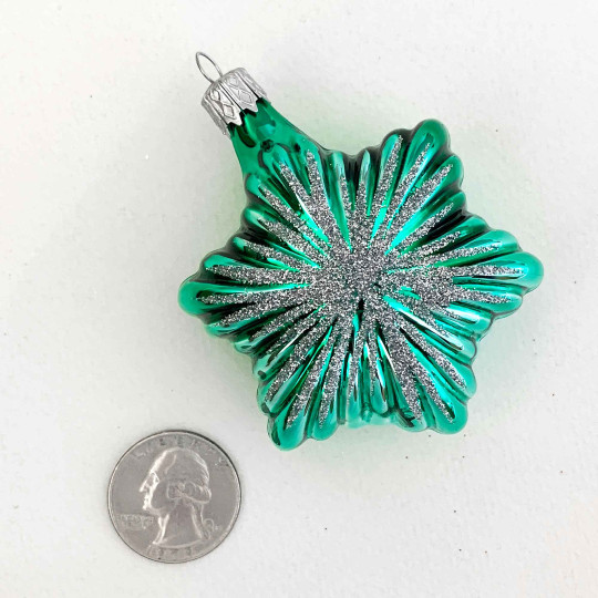 Light Green Christmas Star Blown Glass Ornament ~ Czech Republic ~ 2-3/4" tall