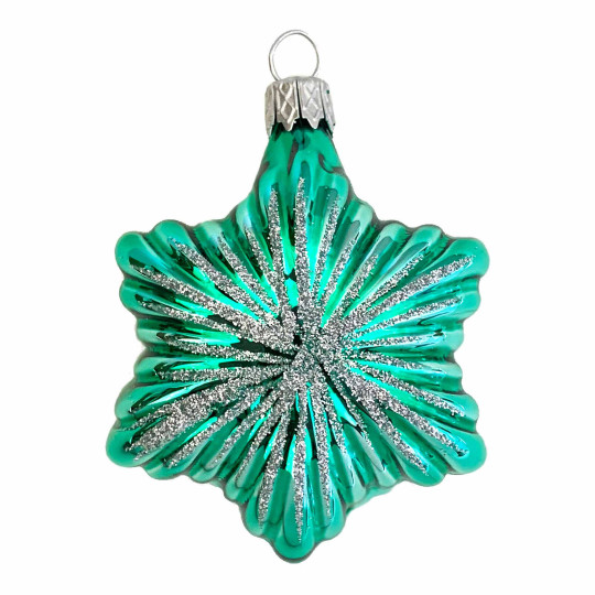 Light Green Christmas Star Blown Glass Ornament ~ Czech Republic ~ 2-3/4" tall