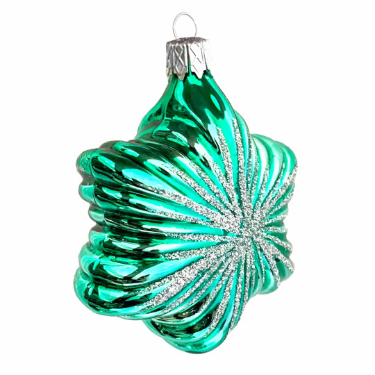 Light Green Christmas Star Blown Glass Ornament ~ Czech Republic ~ 2-3/4" tall