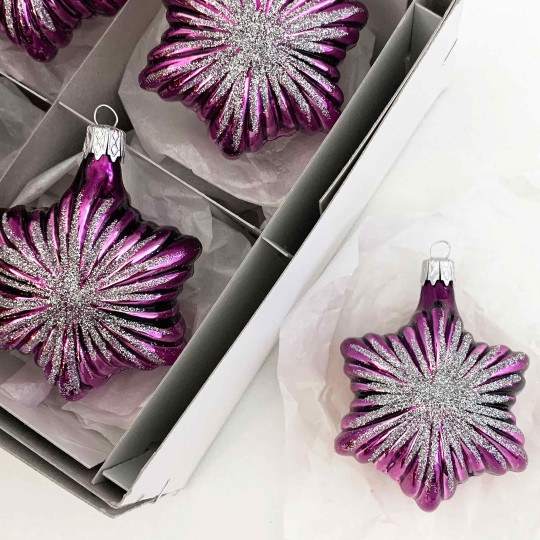 Purple Christmas Star Blown Glass Ornament ~ Czech Republic ~ 2-3/4" tall