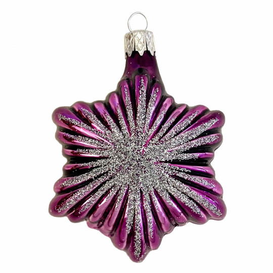 Purple Christmas Star Blown Glass Ornament ~ Czech Republic ~ 2-3/4" tall