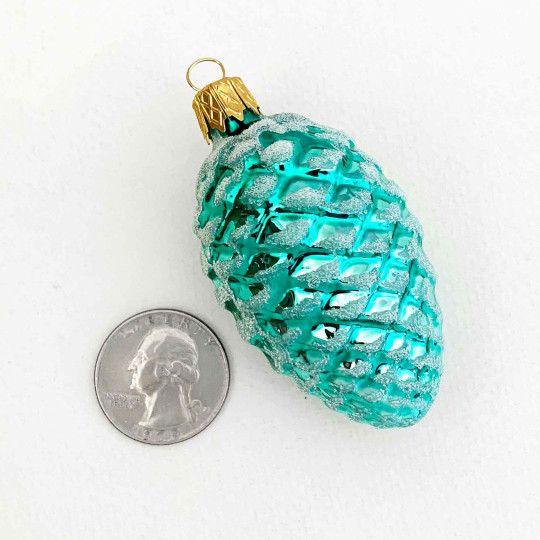 Aqua Classic Pine Cone Blown Glass Christmas Ornament ~ 2-1/2" long