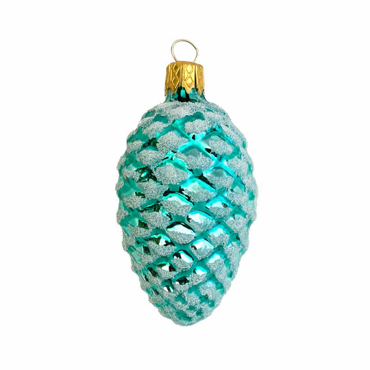 Aqua Classic Pine Cone Blown Glass Christmas Ornament ~ 2-1/2" long