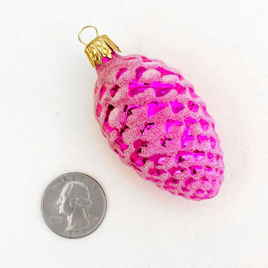 Hot Pink Classic Pine Cone Blown Glass Christmas Ornament ~ 2-1/2" long